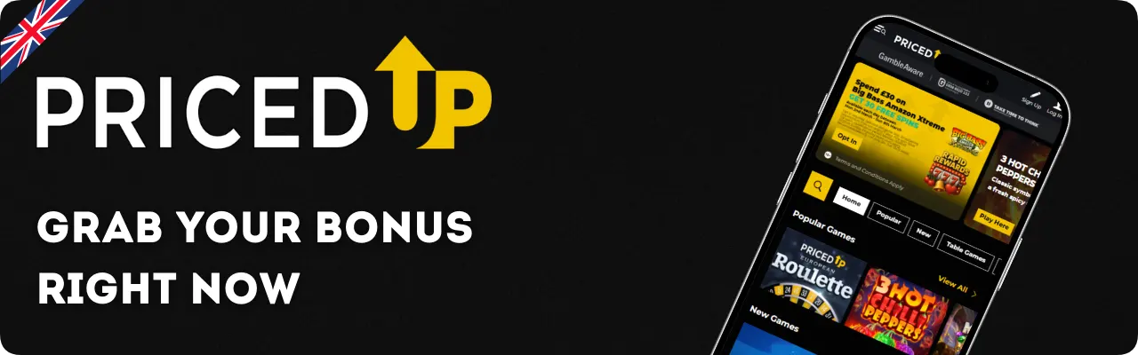 PricedUp sign up offer overview with four weekly promotions for new players