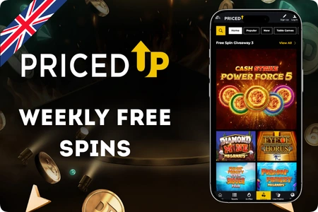 Slots Club free spin giveaway promotion banner at PricedUp Casino