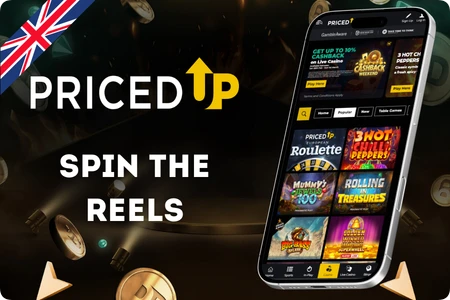 Popular slot games lobby at PricedUp Casino showing top titles from Pragmatic Play and NetEnt