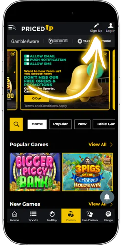 PricedUP Tap the Sign Up