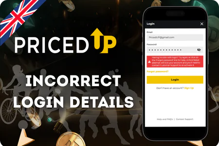 PricedUP Incorrect Login Detail